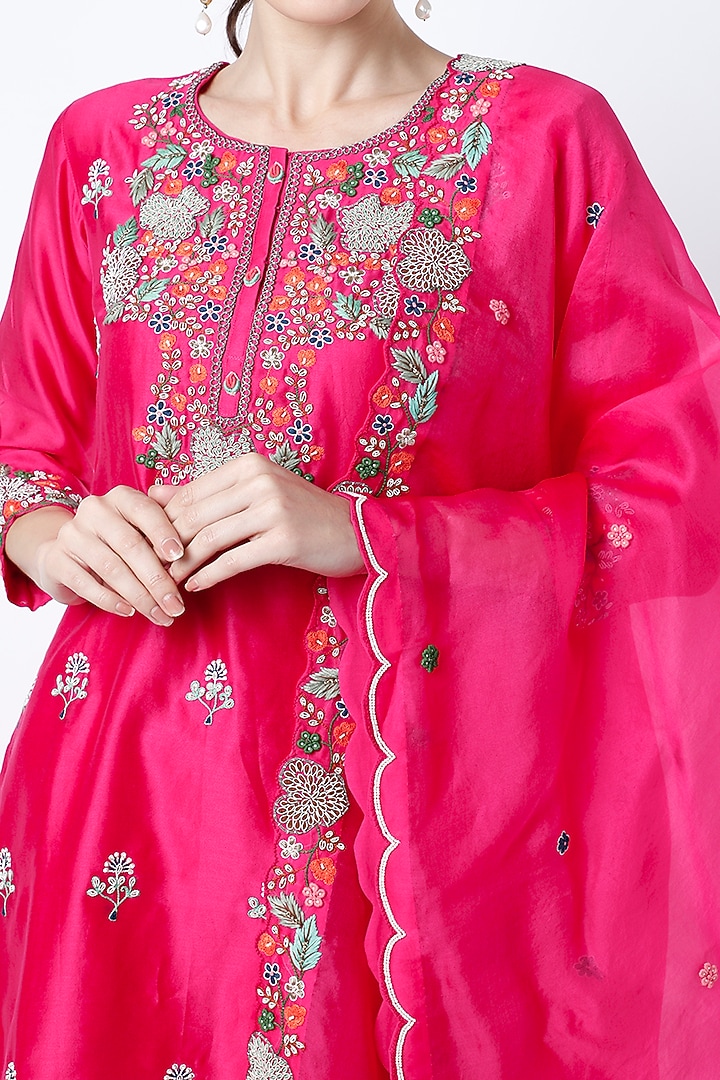 Bright Pink Embroidered Wedding Sharara Set by Ojasvini at Pernia's Pop Up Shop