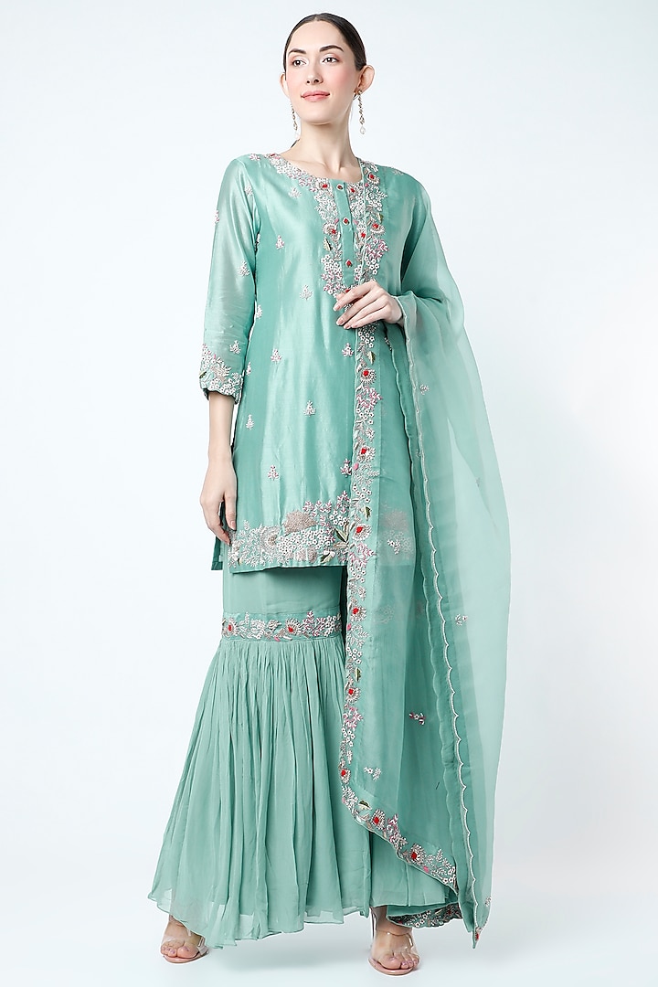 Light Blue Embroidered Sharara Set Design by Ojasvini at Pernia's Pop ...