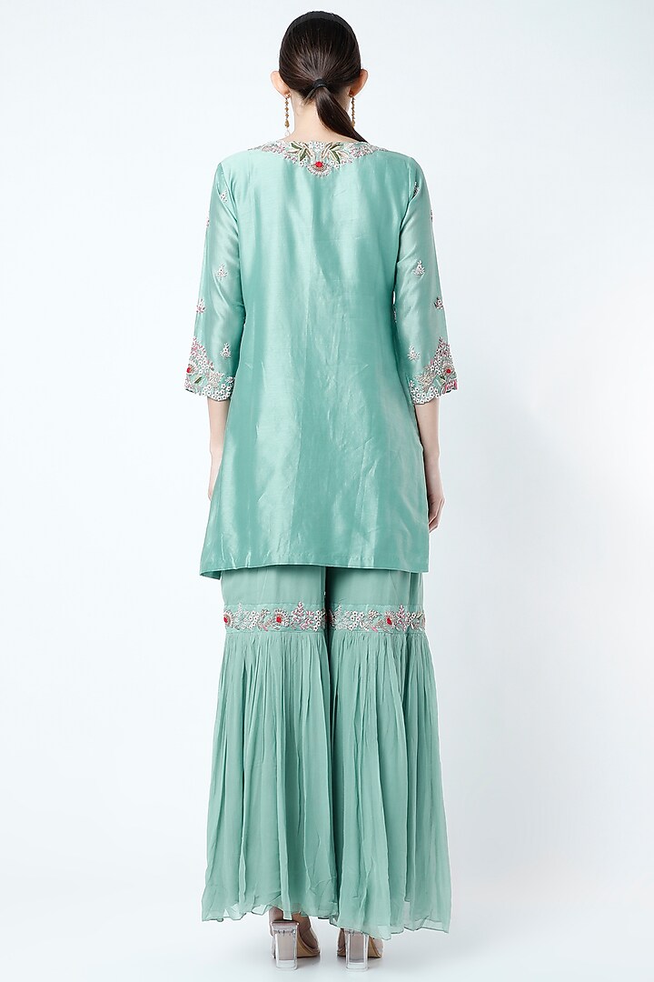 Light Blue Embroidered Wedding Sharara Set by Ojasvini at Pernia's Pop Up Shop