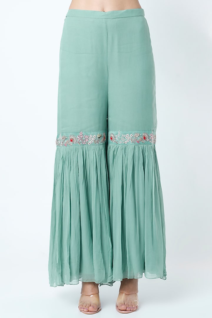 Light Blue Embroidered Wedding Sharara Set by Ojasvini at Pernia's Pop Up Shop