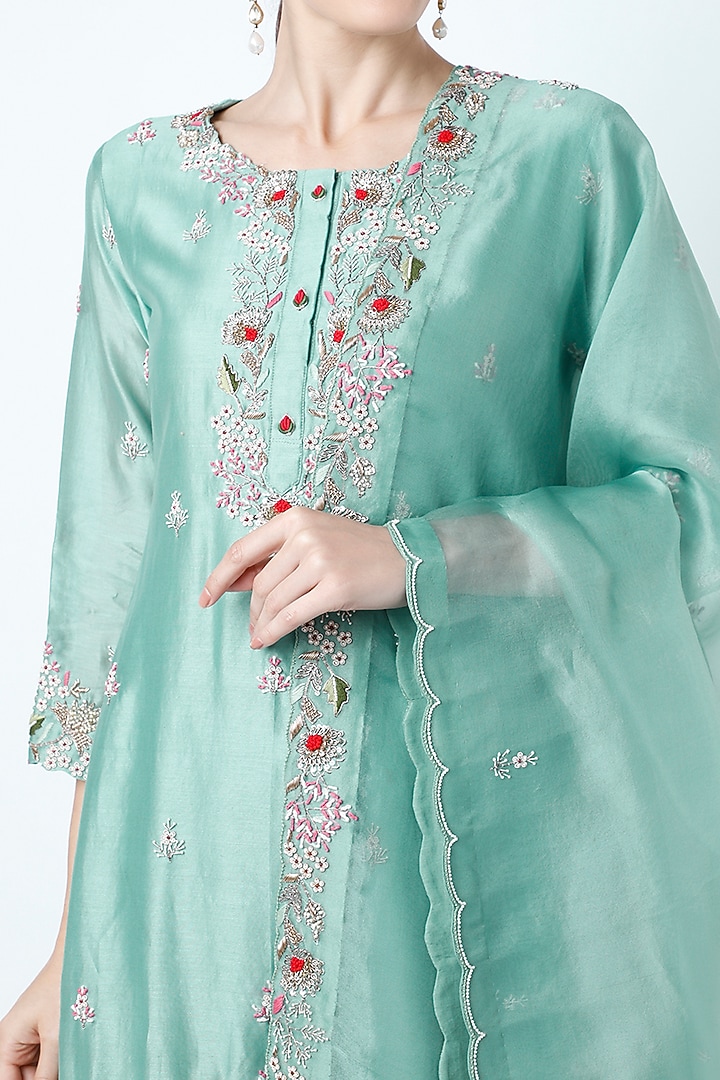 Light Blue Embroidered Wedding Sharara Set by Ojasvini at Pernia's Pop Up Shop