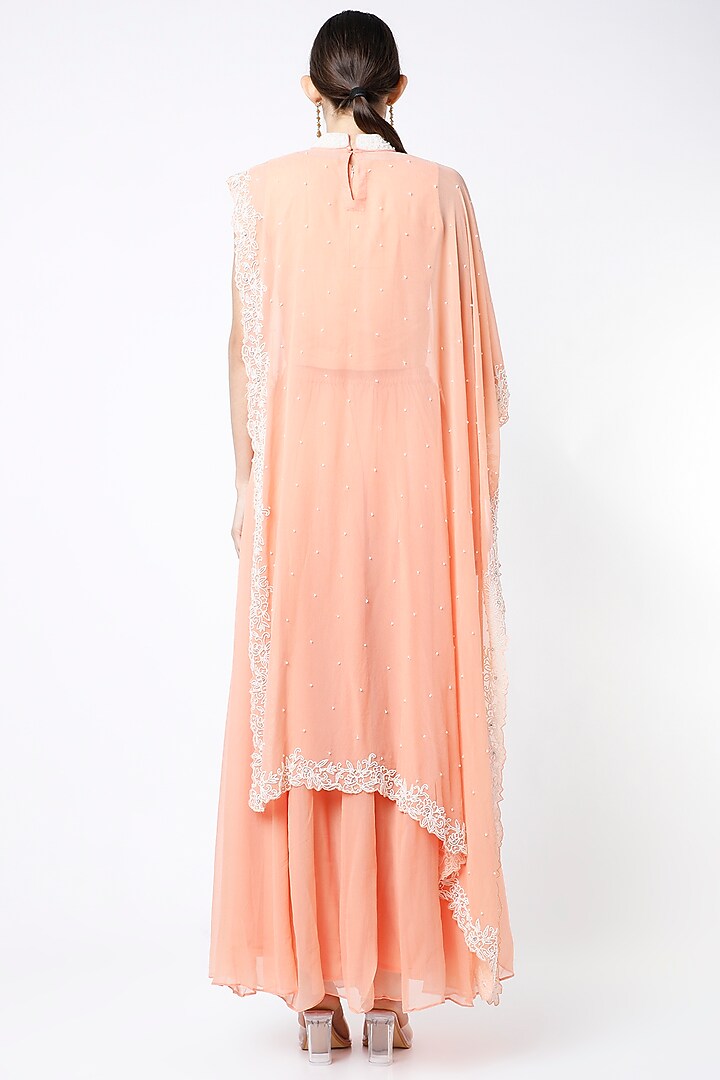 Peach Chiffon Party Wear Sharara Set by Ojasvini at Pernia's Pop Up Shop