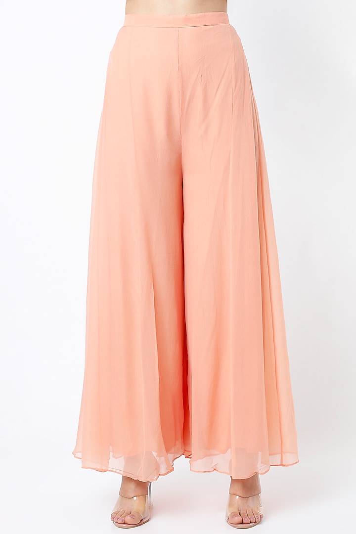 Peach Chiffon Party Wear Sharara Set by Ojasvini at Pernia's Pop Up Shop