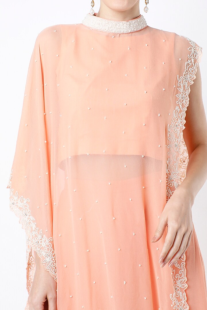 Peach Chiffon Party Wear Sharara Set by Ojasvini at Pernia's Pop Up Shop