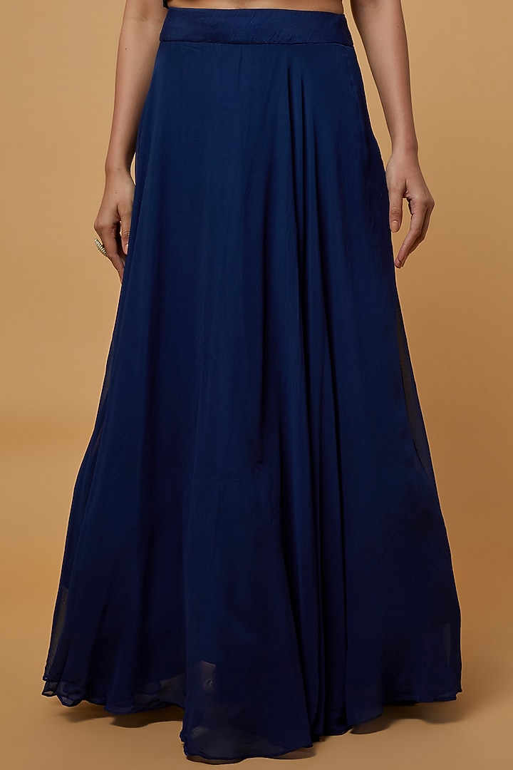Navy Blue & Teal Embroidered Cape Set by Ojasvini at Pernia's Pop Up Shop