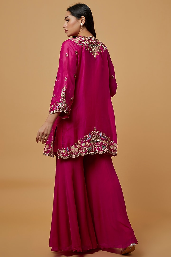Red Embroidered Jacket Set by Ojasvini at Pernia's Pop Up Shop