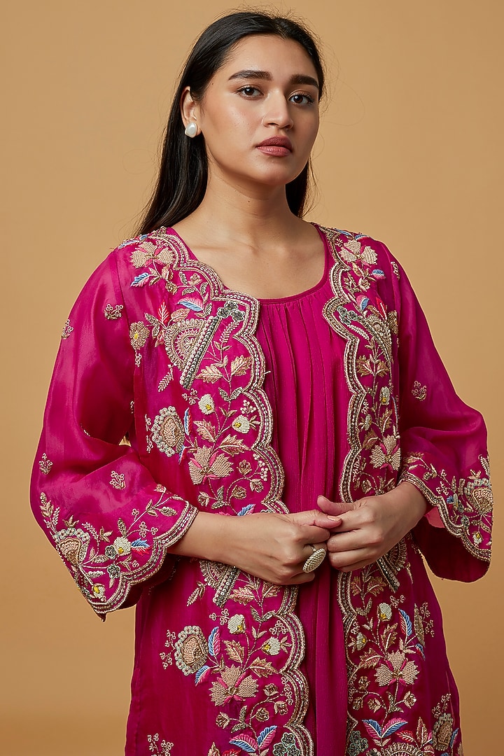 Red Embroidered Jacket Set by Ojasvini at Pernia's Pop Up Shop