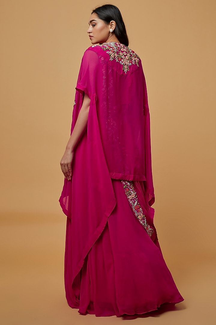 Red Georgette Wedding Lehenga Set With Belt by Ojasvini at Pernia's Pop Up Shop