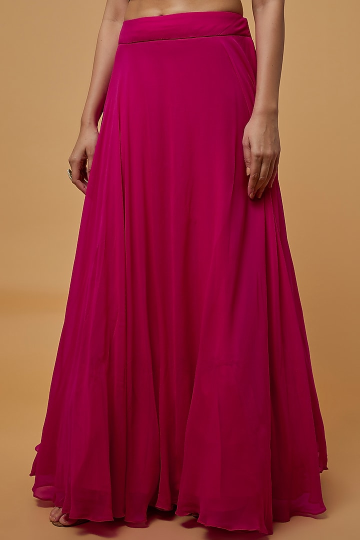 Red Georgette Wedding Lehenga Set With Belt by Ojasvini at Pernia's Pop Up Shop