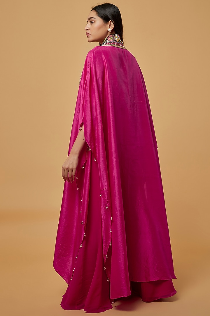 Cherry Red Embroidered Cape Set by Ojasvini at Pernia's Pop Up Shop