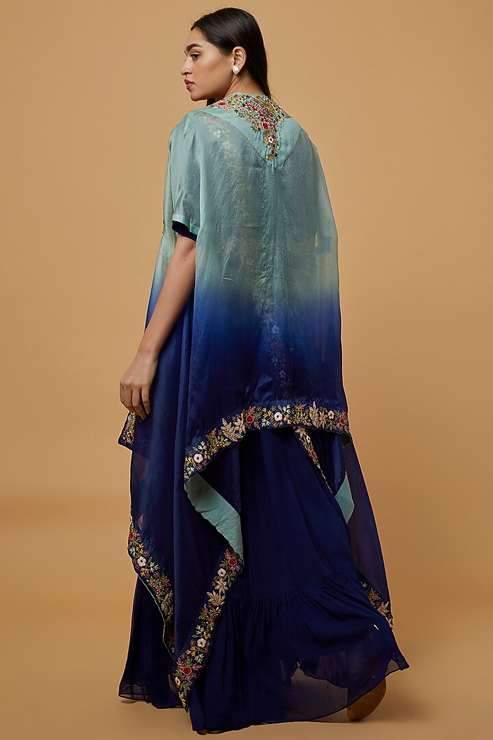 Blue Embroidered Wedding Gown Saree Set by Ojasvini at Pernia's Pop Up Shop