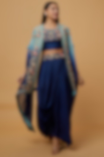 Blue Embroidered Cape Set by Ojasvini
