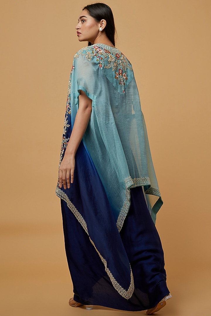 Blue Embroidered Cape Set by Ojasvini at Pernia's Pop Up Shop