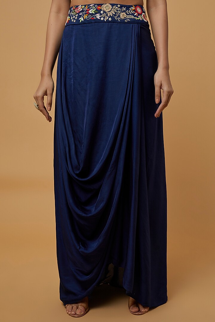 Blue Embroidered Cape Set by Ojasvini at Pernia's Pop Up Shop