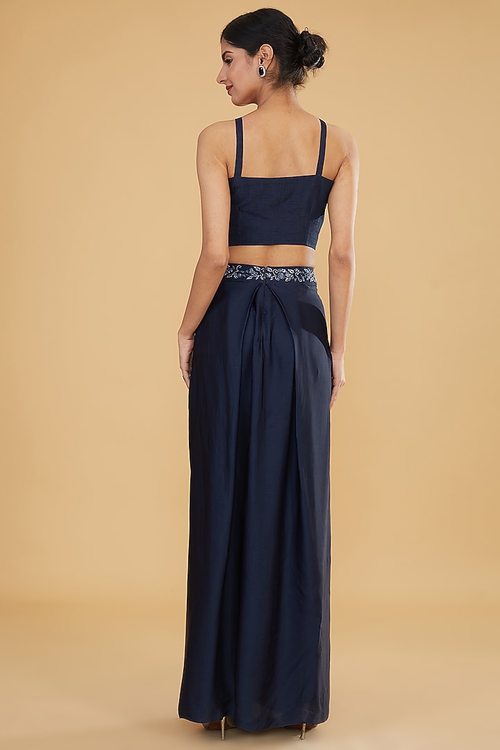 Navy Blue Satin Organza Cutdana Hand Embroidered Cape Set by Ojasvini at Pernia's Pop Up Shop