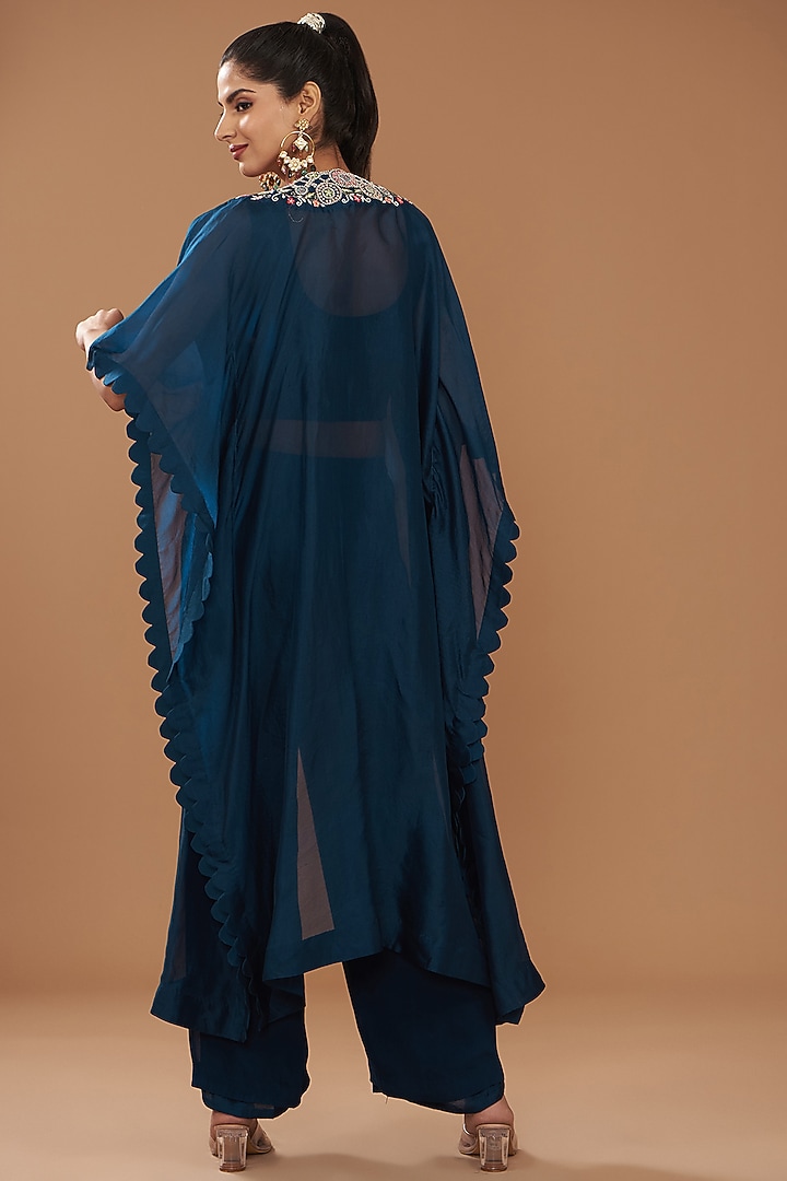 Blue Georgette & Chinese Dupion Cape Set by Ojasvini at Pernia's Pop Up Shop