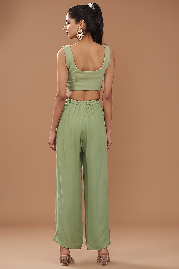 Green Georgette & Chinese Dupion Embroidered Cape Set by Ojasvini at Pernia's Pop Up Shop