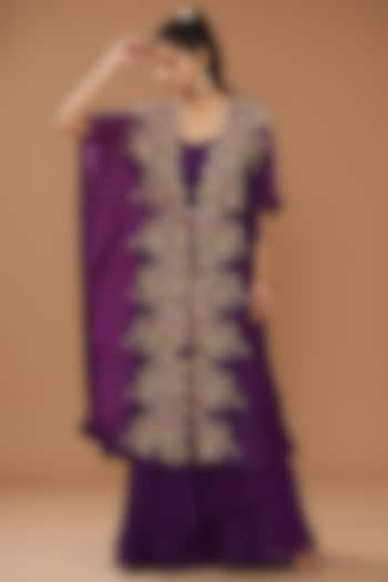 Purple Satin Organza & Organza Gown With Cape by Ojasvini at Pernia's Pop Up Shop