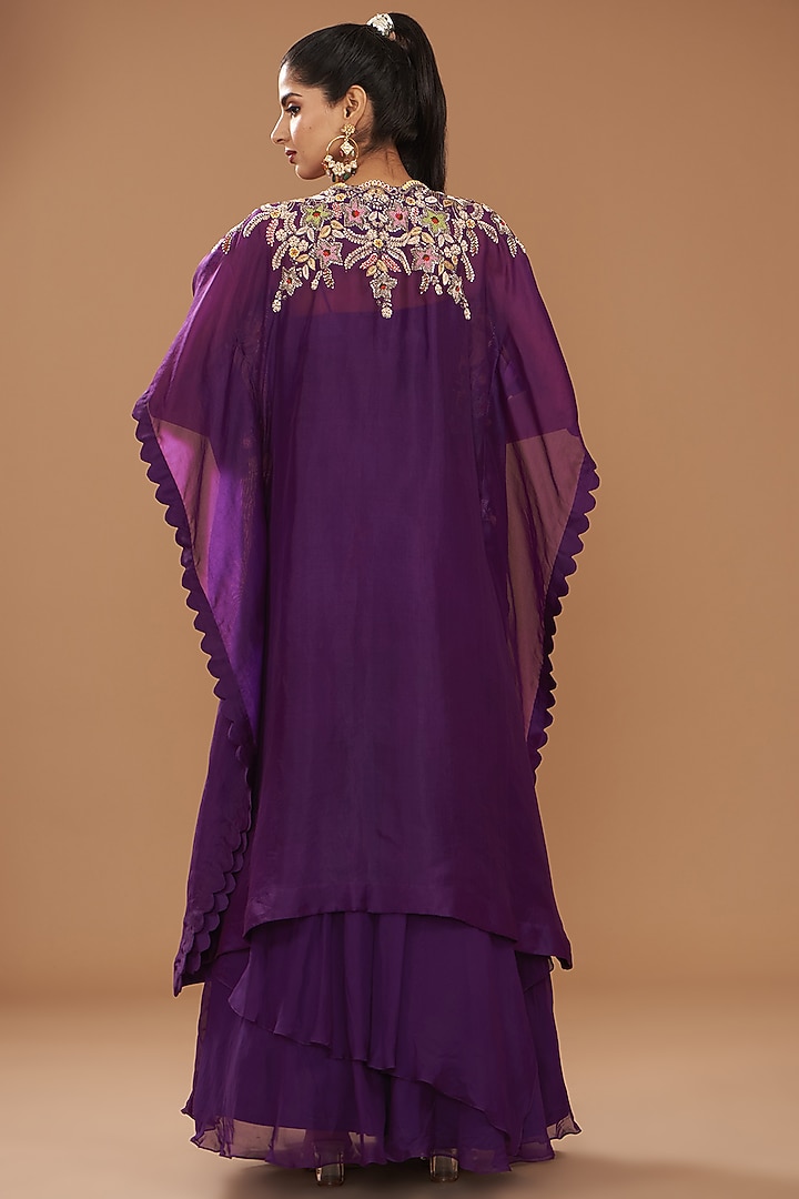 Purple Satin Organza & Organza Engagement Gown With Cape by Ojasvini at Pernia's Pop Up Shop