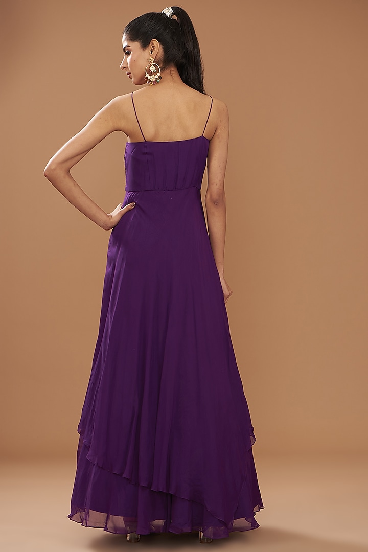 Purple Satin Organza & Organza Engagement Gown With Cape by Ojasvini at Pernia's Pop Up Shop