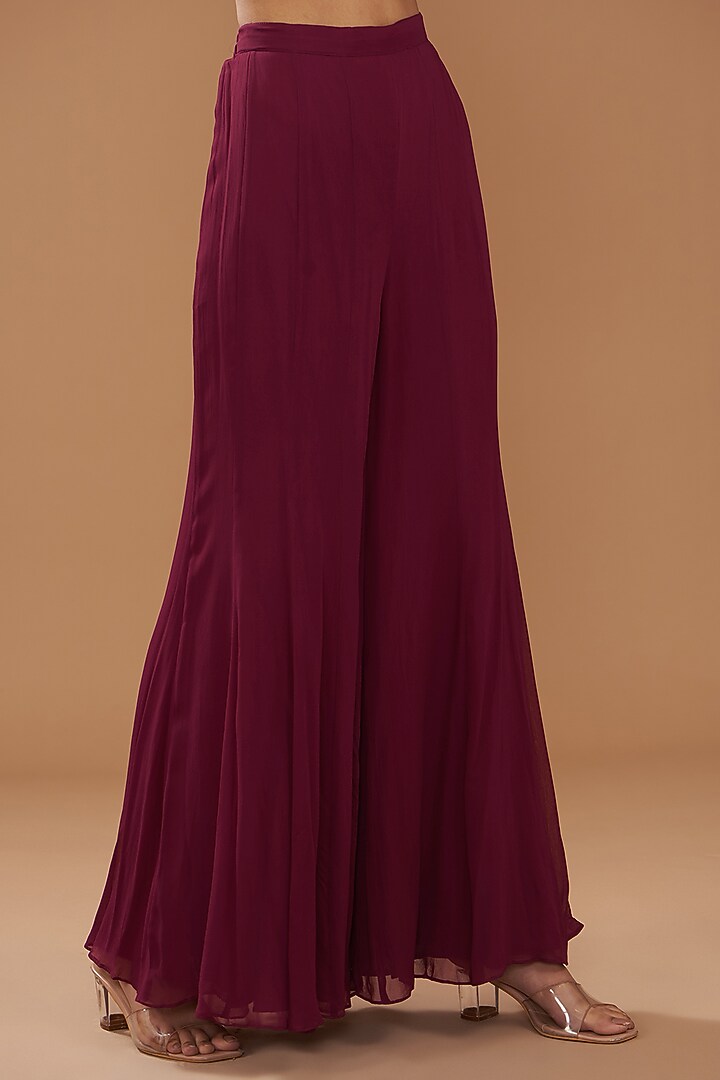 Wine Silk Hand Embroidered Co-Ord Set by Ojasvini at Pernia's Pop Up Shop