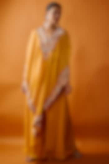 Yellow Organza Embroidered Cape Set by Ojasvini at Pernia's Pop Up Shop