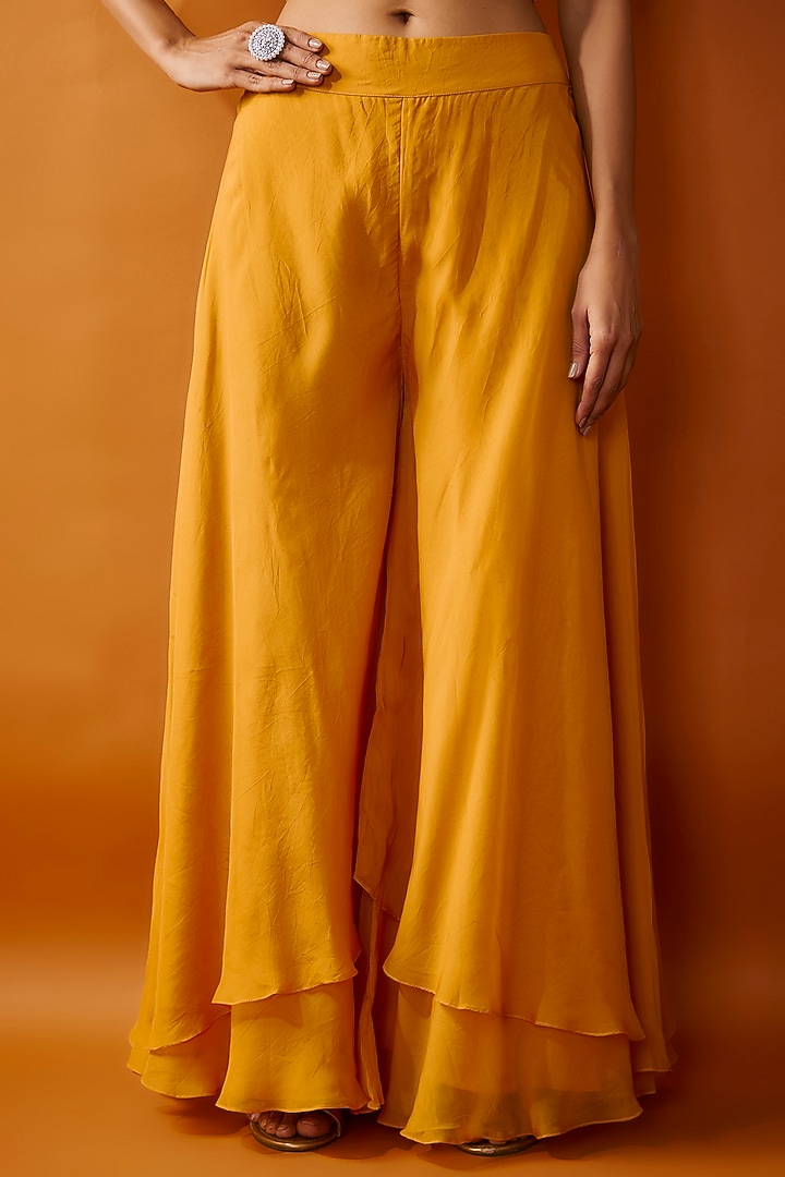 Yellow Organza Embroidered Cape Set by Ojasvini at Pernia's Pop Up Shop