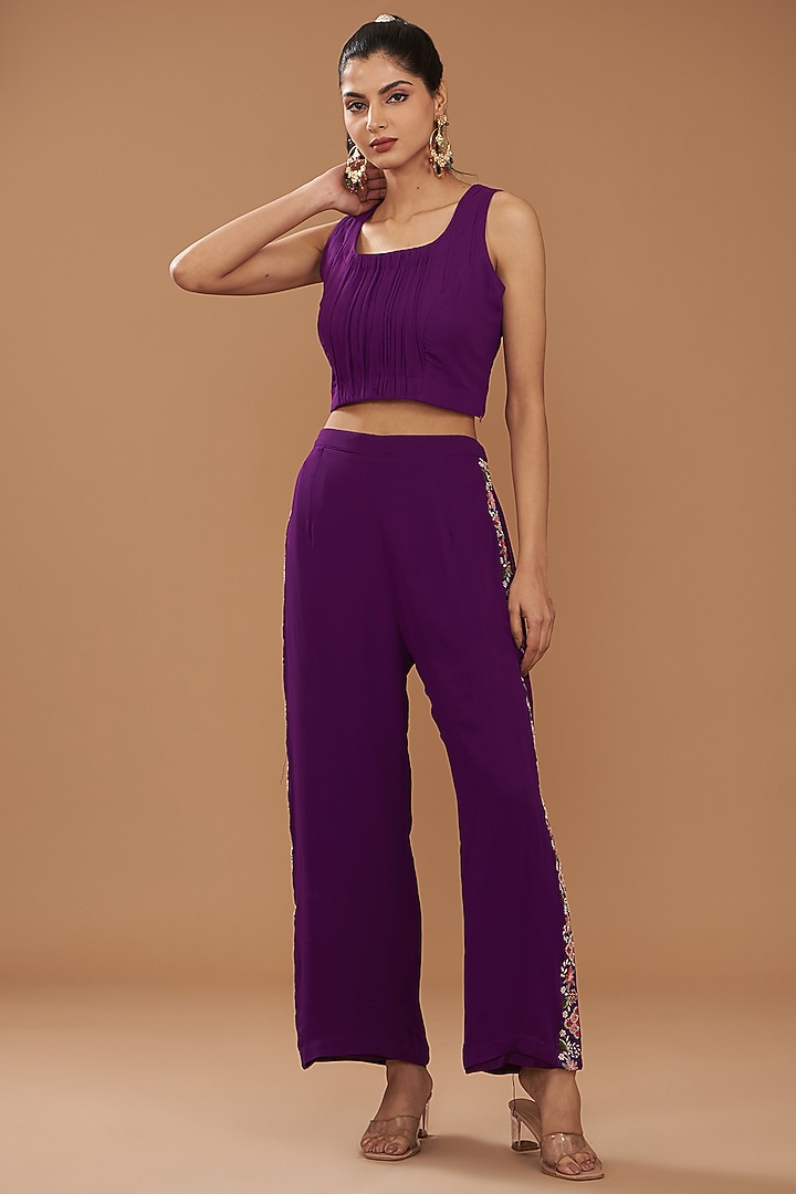 Purple Georgette & Chinese Dupion Embroidered Cape Set by Ojasvini at Pernia's Pop Up Shop