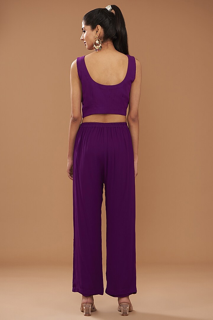 Purple Georgette & Chinese Dupion Embroidered Cape Set by Ojasvini at Pernia's Pop Up Shop
