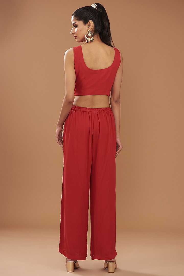 Red Georgette & Chinese Dupion Embroidered Cape Set by Ojasvini at Pernia's Pop Up Shop