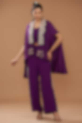 Purple Georgette & Chinese Dupion Embroidered Cape Set by Ojasvini at Pernia's Pop Up Shop