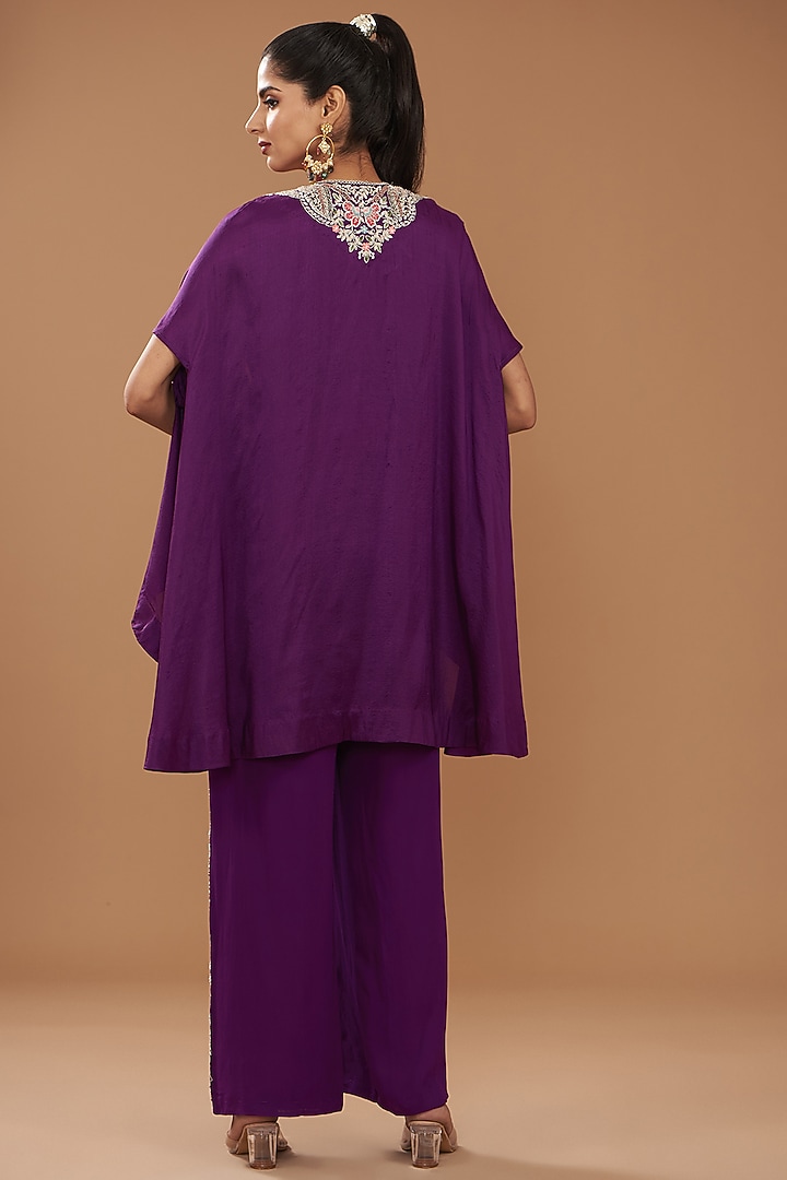 Purple Georgette & Chinese Dupion Embroidered Cape Set by Ojasvini at Pernia's Pop Up Shop