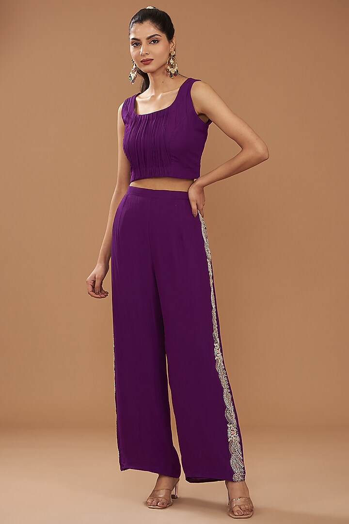 Purple Georgette & Chinese Dupion Embroidered Cape Set by Ojasvini at Pernia's Pop Up Shop