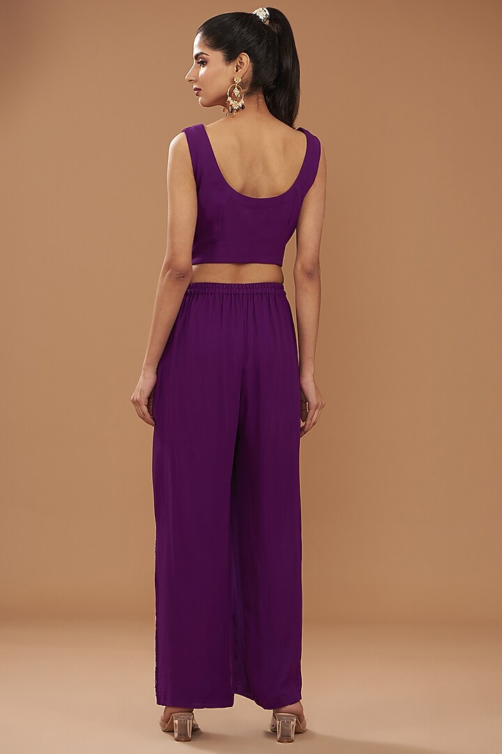 Purple Georgette & Chinese Dupion Embroidered Cape Set by Ojasvini at Pernia's Pop Up Shop