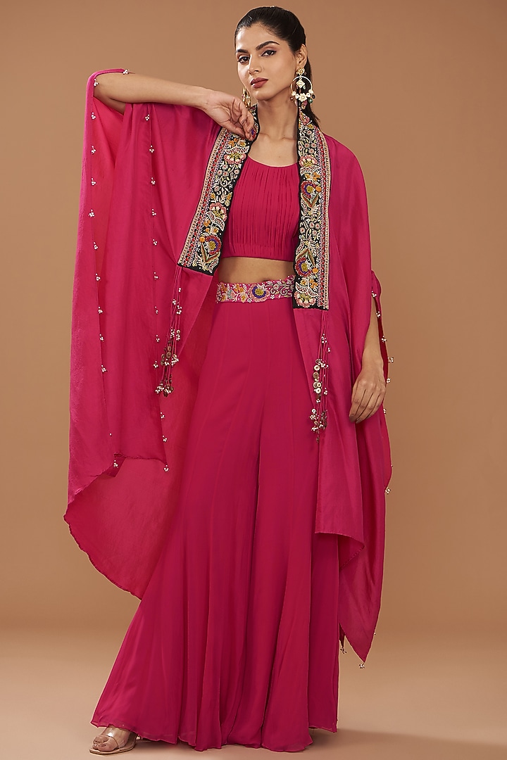 Pink Pure Organza Silk & Chanderi Wedding Sharara Set by Ojasvini at Pernia's Pop Up Shop