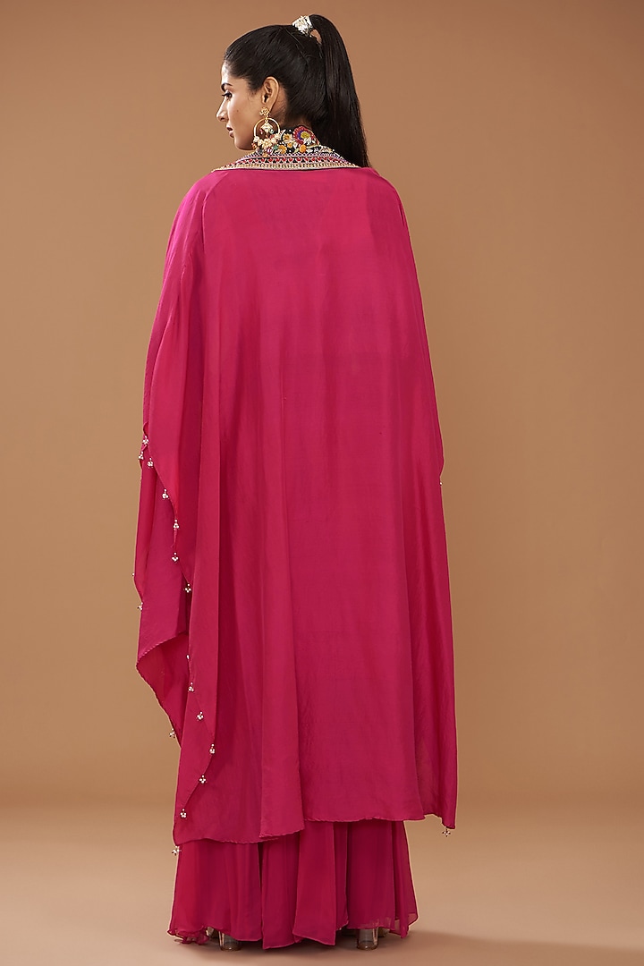 Pink Pure Organza Silk & Chanderi Wedding Sharara Set by Ojasvini at Pernia's Pop Up Shop