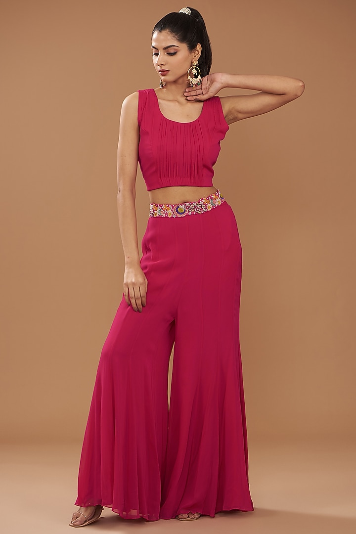Pink Pure Organza Silk & Chanderi Wedding Sharara Set by Ojasvini at Pernia's Pop Up Shop