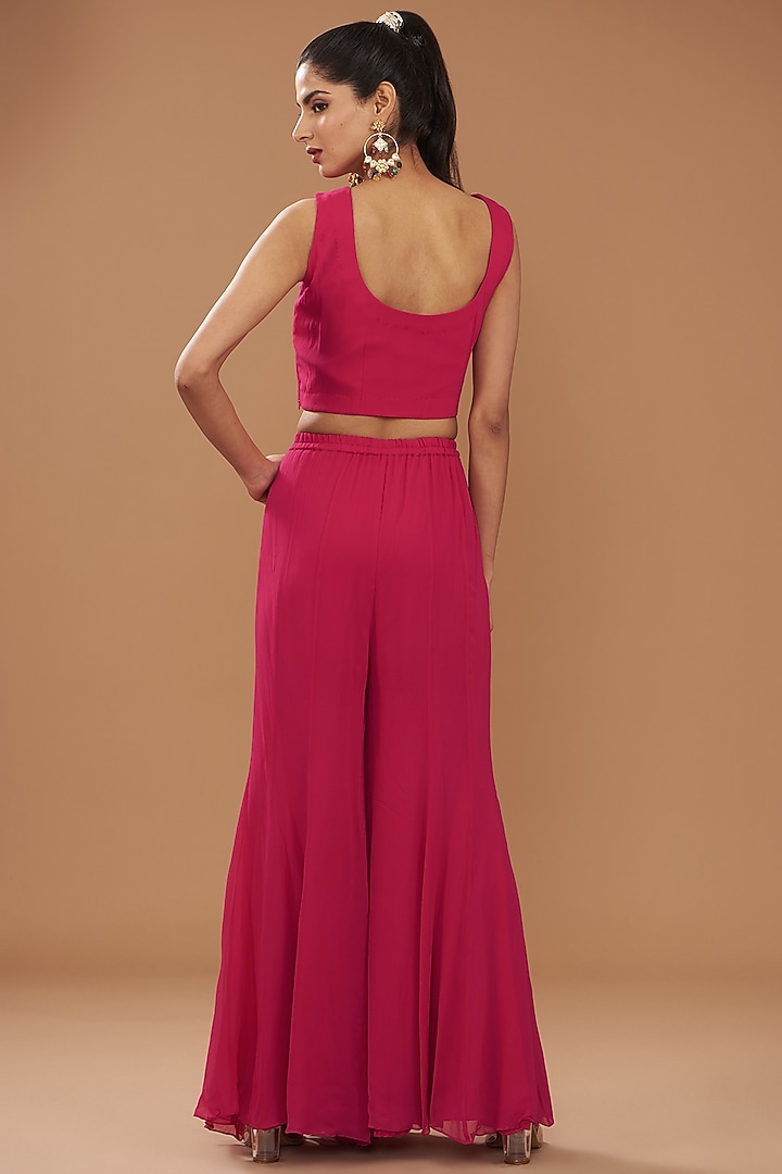 Pink Pure Organza Silk & Chanderi Wedding Sharara Set by Ojasvini at Pernia's Pop Up Shop