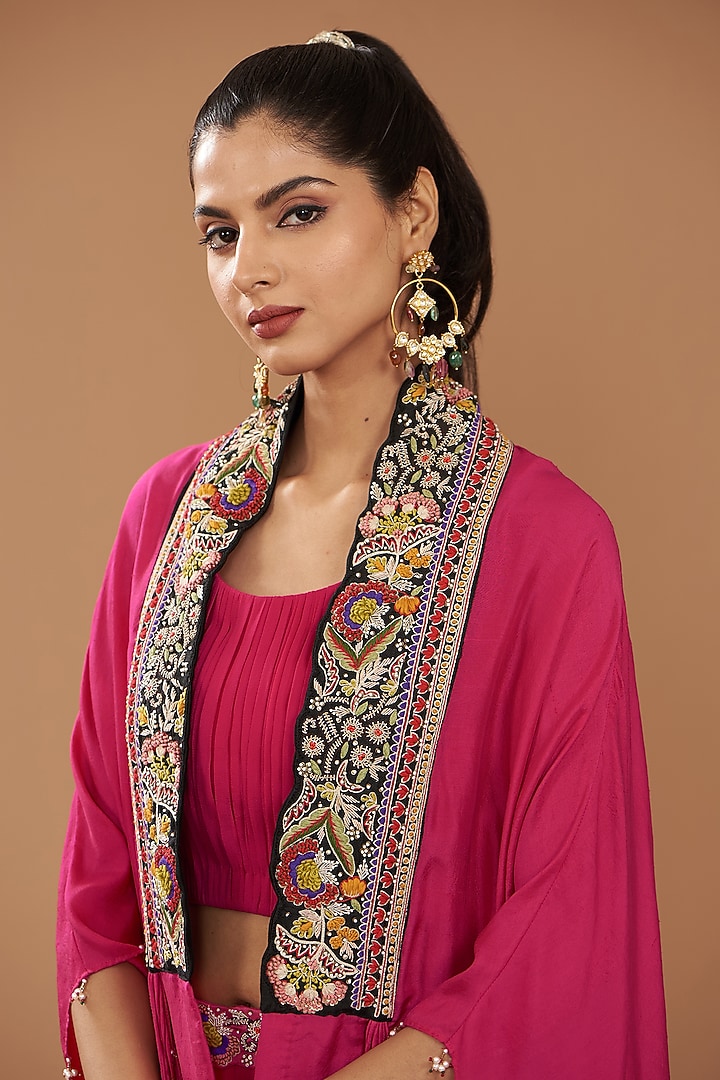Pink Pure Organza Silk & Chanderi Wedding Sharara Set by Ojasvini at Pernia's Pop Up Shop