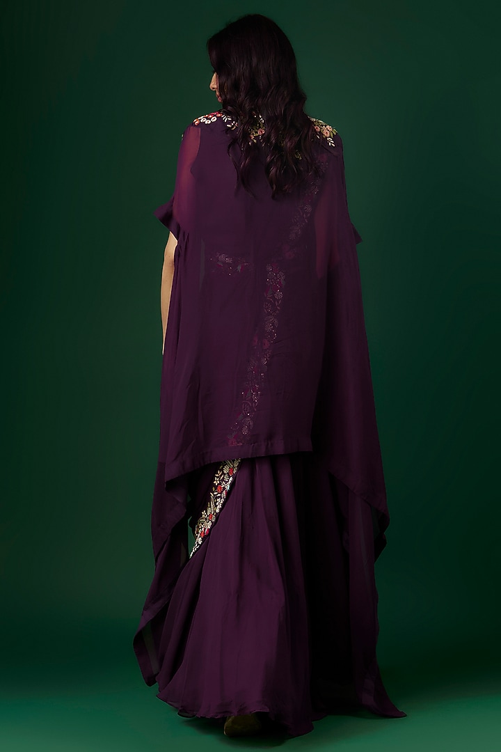 Purple Georgette Hand Embroidered Jacket Wedding Lehenga Set by Ojasvini at Pernia's Pop Up Shop