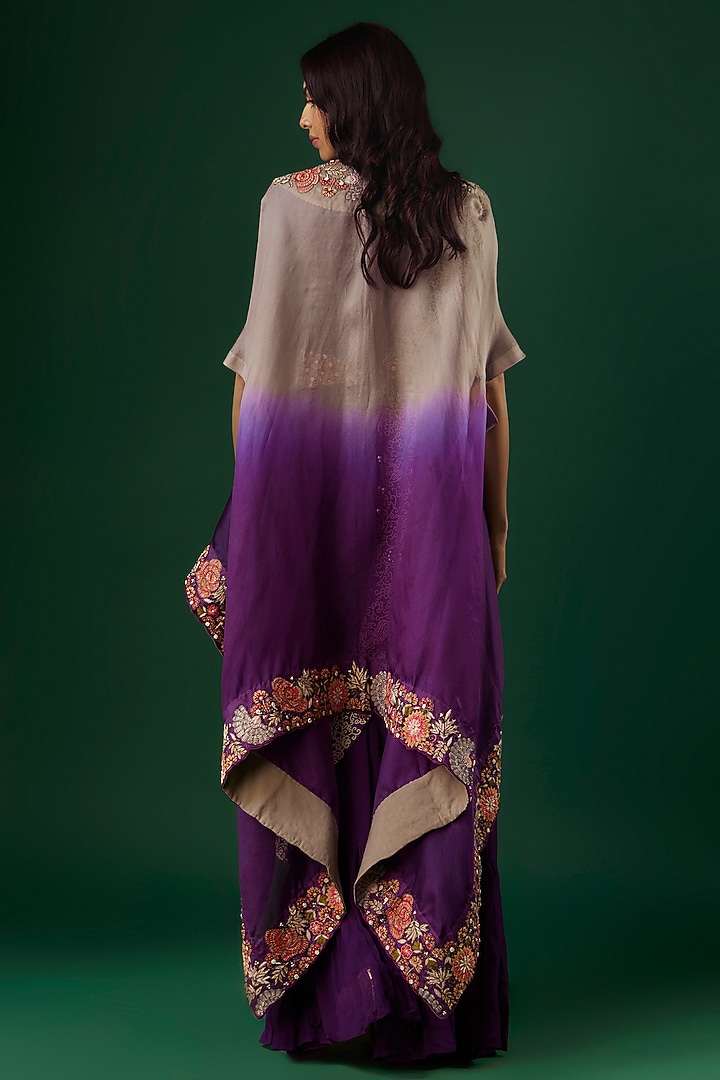 Purple Georgette Hand Embroidered Engagement Gown With Cape by Ojasvini at Pernia's Pop Up Shop