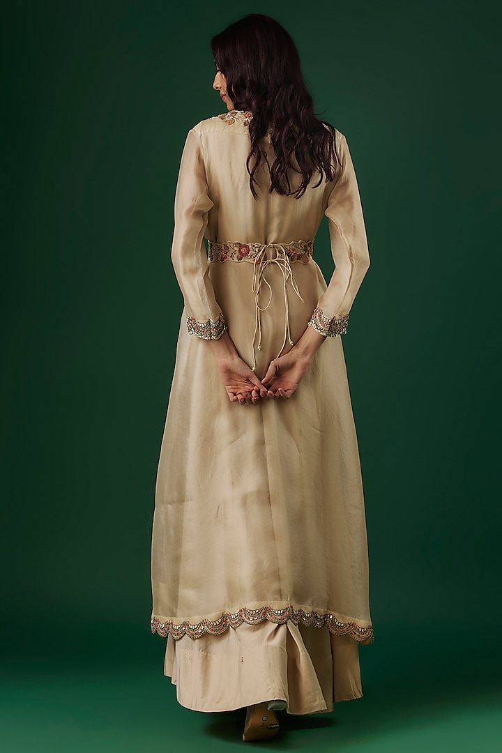 Ivory Silk Chanderi Embroidered Wedding Anarkali Set by Ojasvini at Pernia's Pop Up Shop