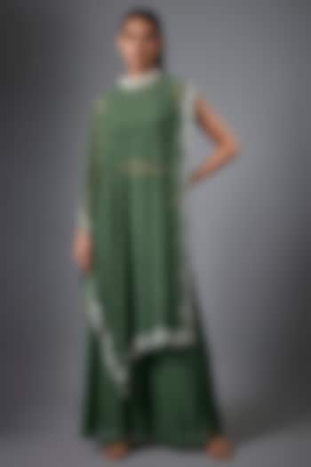 Green Chiffon Pearlwork Cape Set by Ojasvini at Pernia's Pop Up Shop