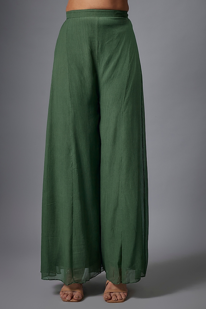 Green Chiffon Pearlwork Cape Set by Ojasvini at Pernia's Pop Up Shop