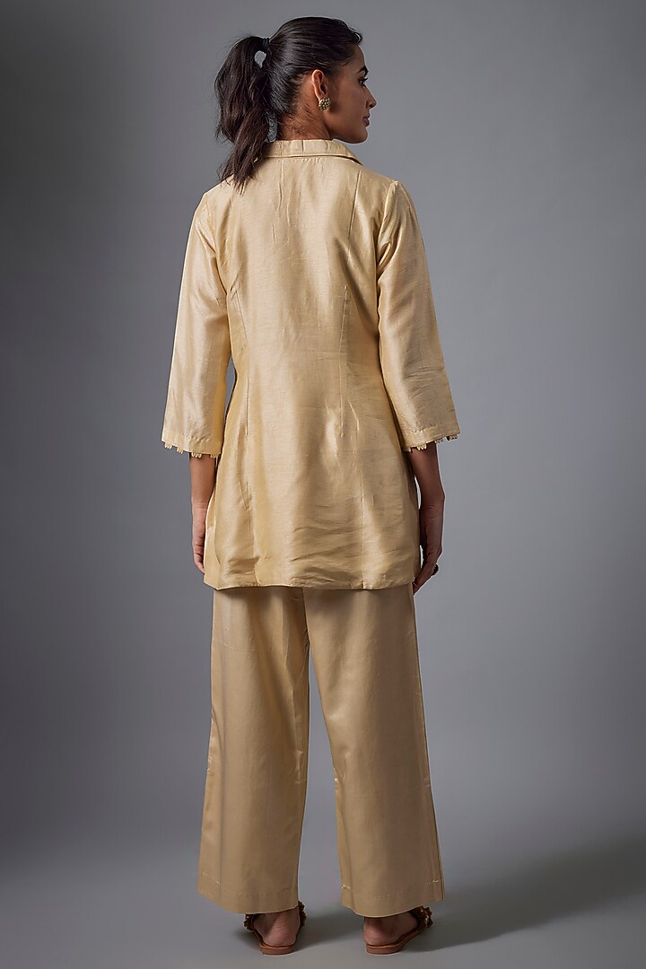 Ivory Silk & Mushroom Satin Hand Embroidered Co-Ord Set by Ojasvini at Pernia's Pop Up Shop