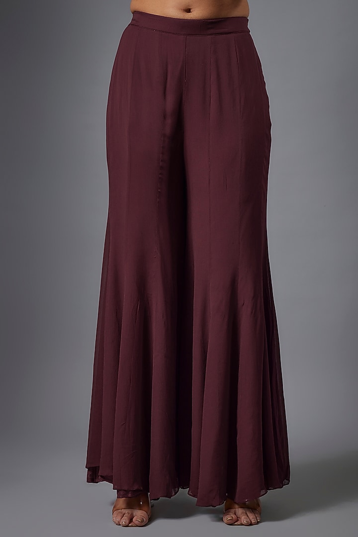 Wine Georgette Cutdana Embellished Cape Set by Ojasvini at Pernia's Pop Up Shop