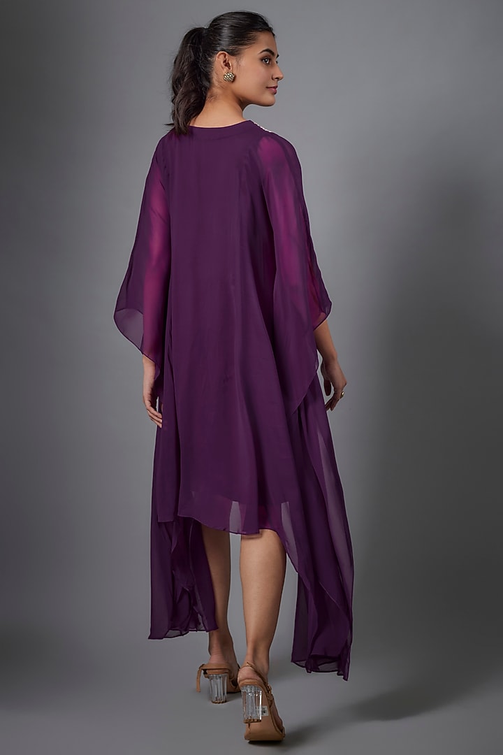 Purple Georgette Hand Embroidered Kaftan Vacation Dress by Ojasvini at Pernia's Pop Up Shop