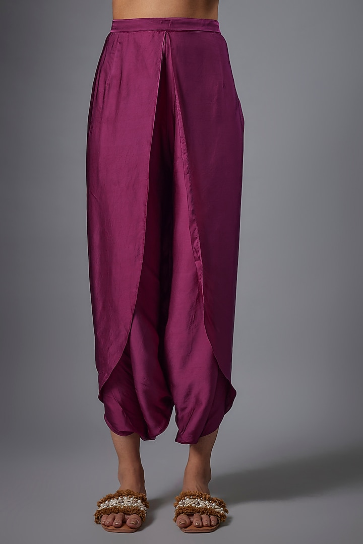Magenta Dupion Silk & Satin Hand Embroidered Kaftan Set by Ojasvini at Pernia's Pop Up Shop