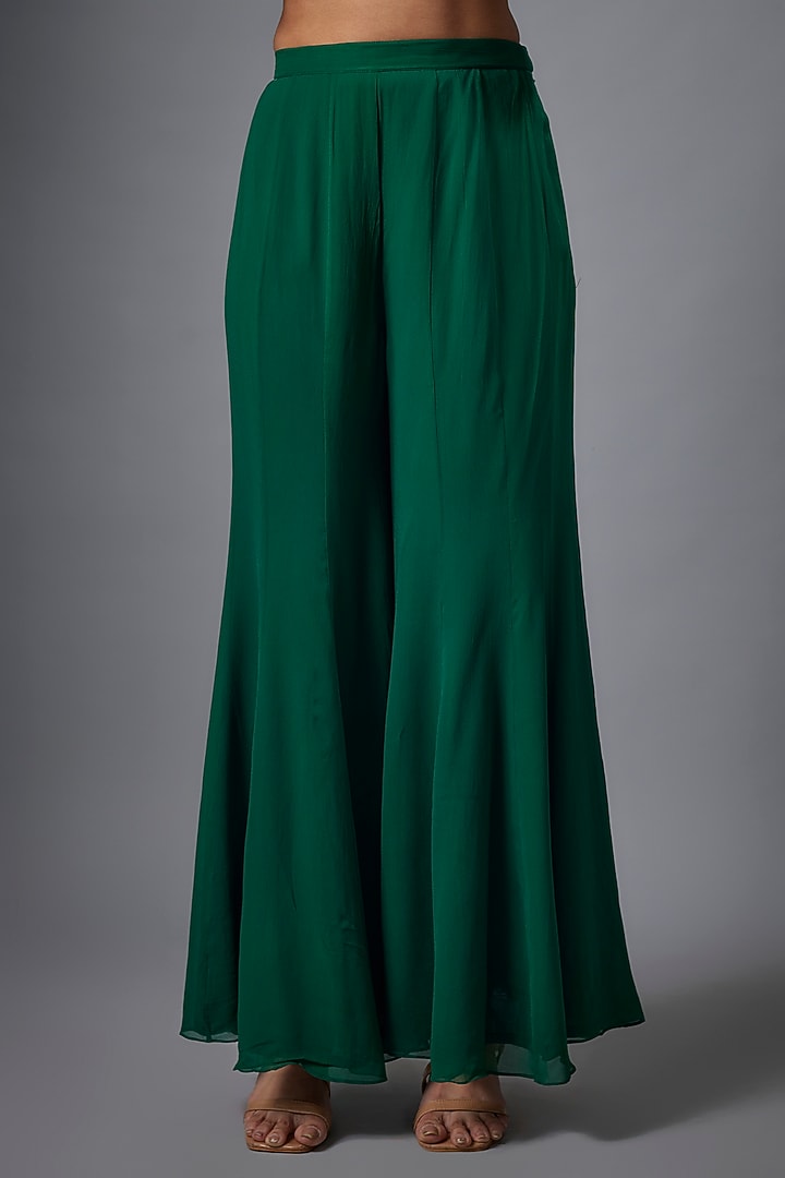Green Organza Hand Embroidered Short Jacket Set by Ojasvini at Pernia's Pop Up Shop