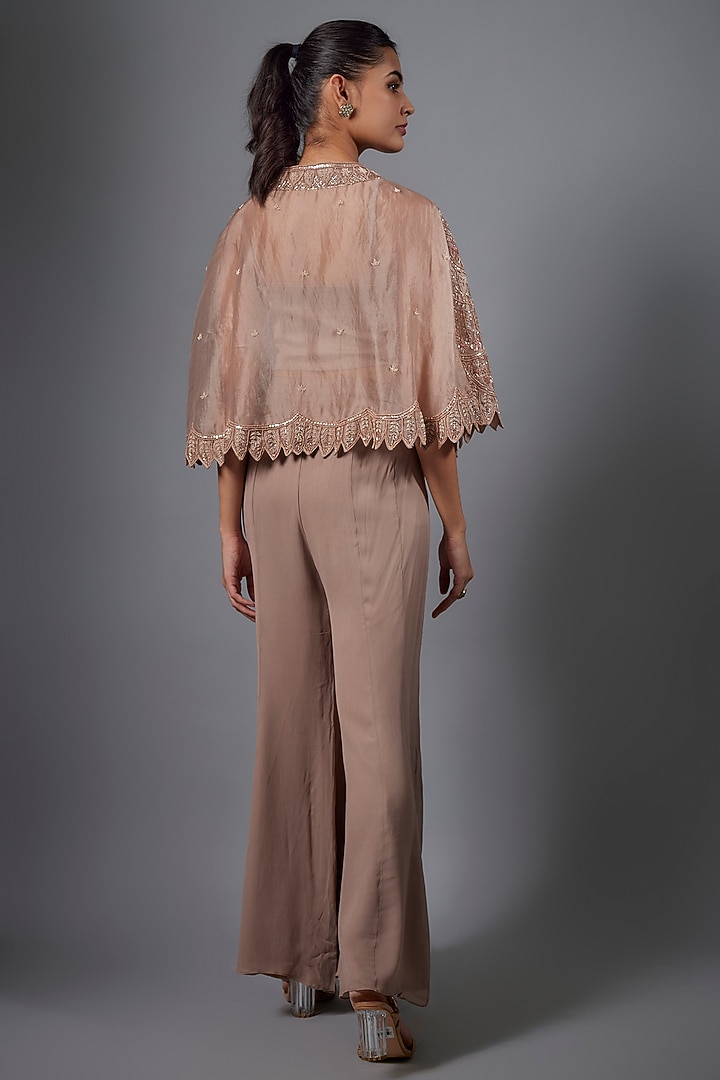 Beige Organza & Georgette Hand Embroidered Cape Set by Ojasvini at Pernia's Pop Up Shop